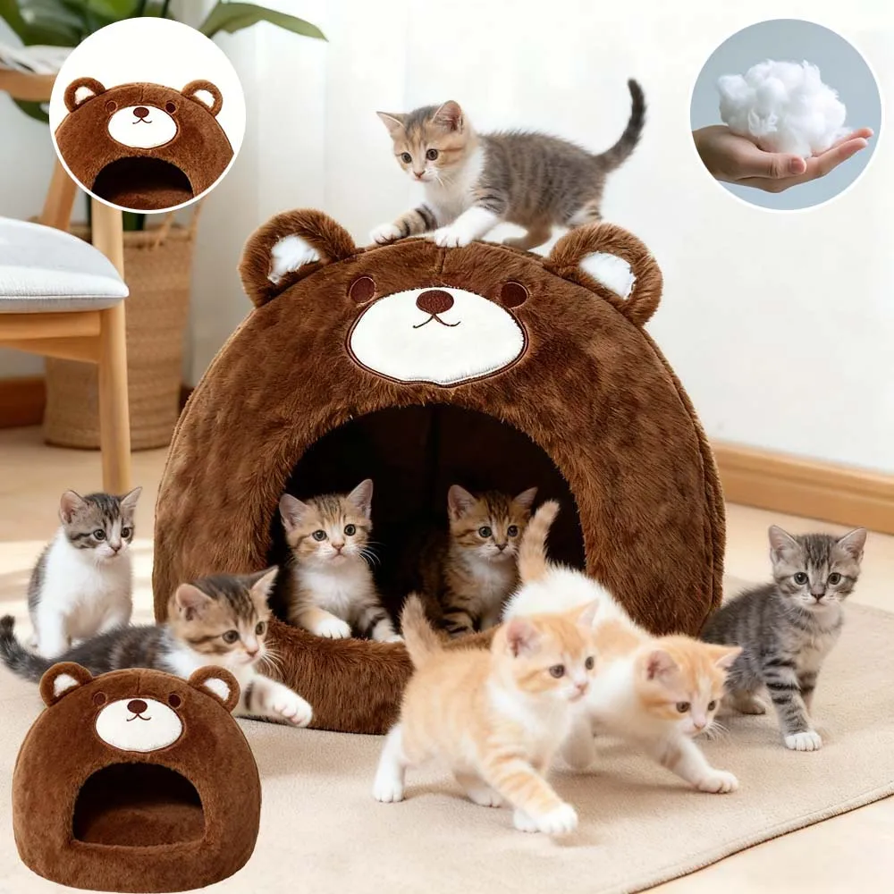 

1PC Plush Closed Cat House Winter Warm Pet Bed with Soft Padding Small Dogs Tent Cave Beds for Cozy Removable Pet Mat Supplies