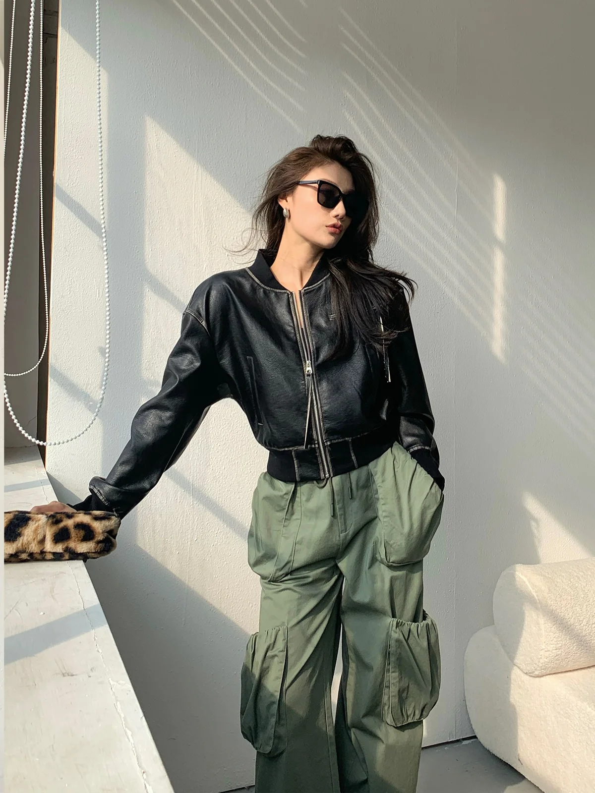 

Женская модная кожаная куртка Garbociaga Street Sle ort Jaet, модель Airport Baseball, куртка-пилот с застежкой-молнией