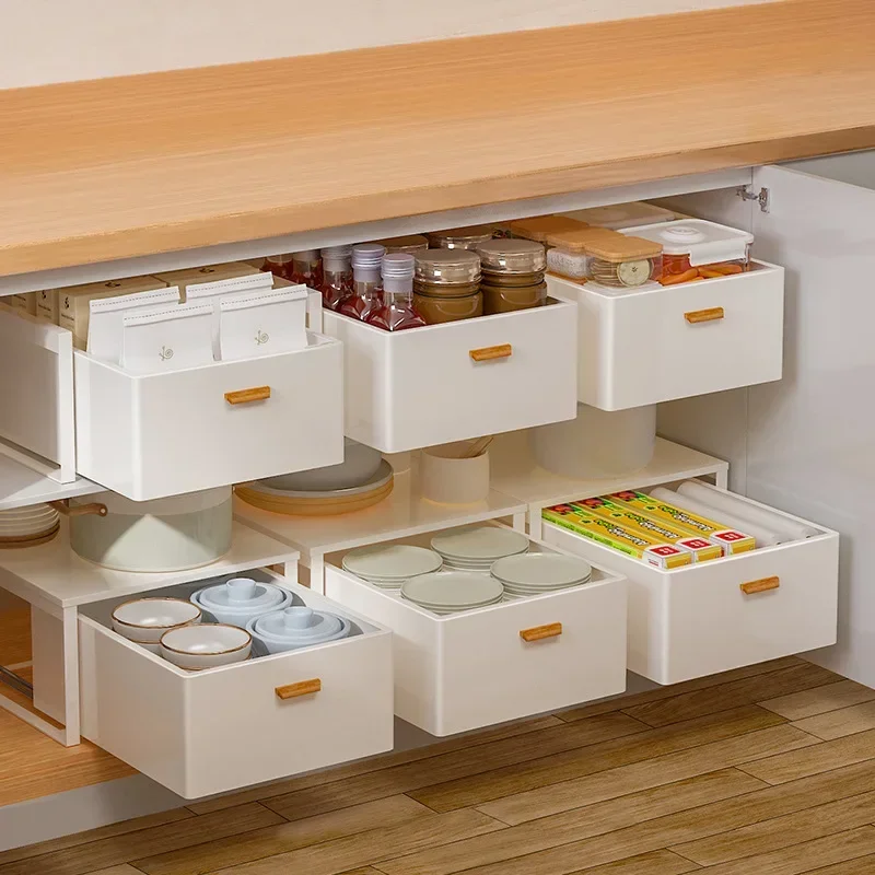 Multi-functional Cabinet basket pull-out rack seasoning dishes storage box drawer type