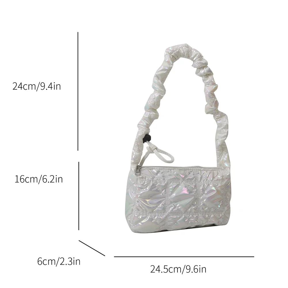 Damska wyściełana torba na ramię Shinny Tote Bag Ruched Drawstring Waterproof Quilted Y2k Crossbody Bag Daily Designer Purses Handbag