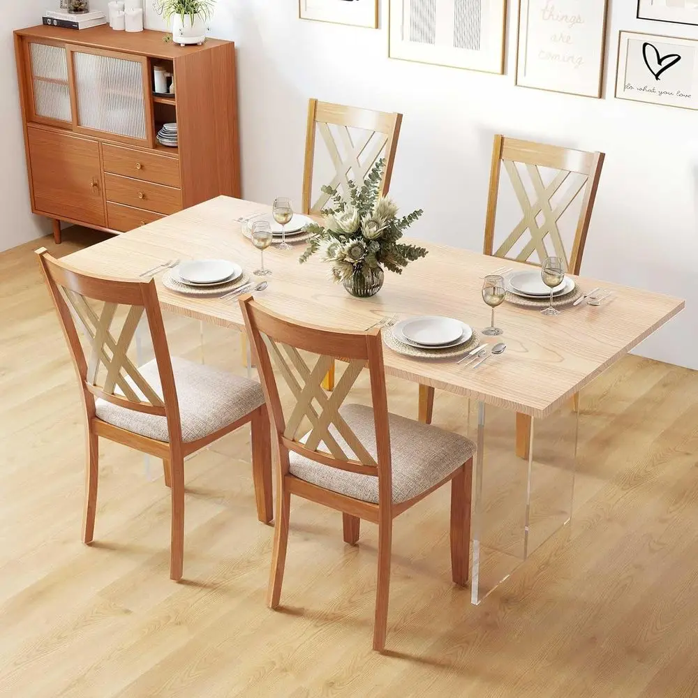 Para lnianych krzeseł do jadalni z drewnianym siedziskiem, ramą z drewna kauczukowego i zakrzywionym oparciem, w stylu rustykalnym, do jadalni i R