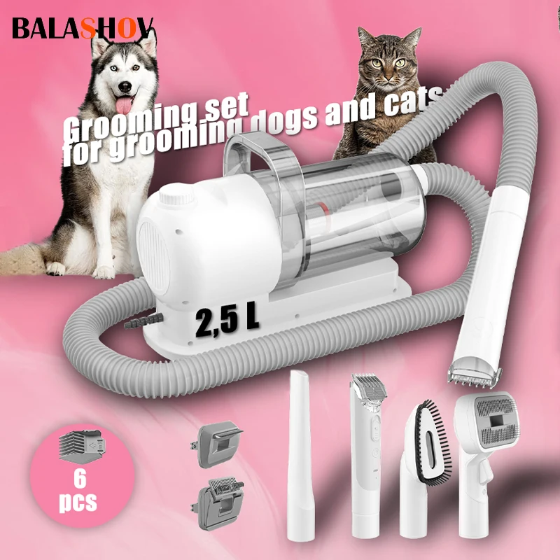 6 In 1 Pets Grooming Kits & Dog Hair Vacuum Powerful Suction for Long or Short Hair Dog Shavers Pet Vacuum Groomer for Dogs Cats