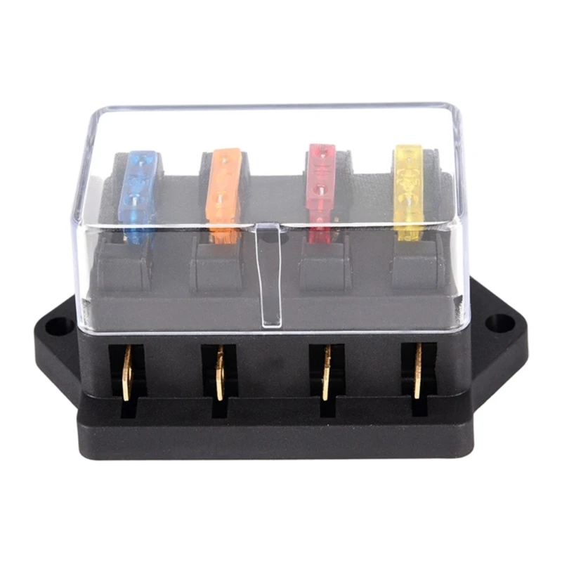 4 Way Vehicle Circuit Distribution Block with Clear Cover and Blade Pieces Automotive Wiring Part for Car Motorcycle Light Power