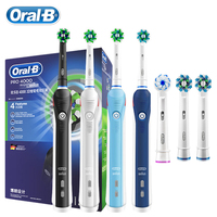 Oral B Electric Toothbrush Pro4000 with 4 Teeth Brushing Modes Pressure Sensor Light Adult Teeth Brush 4 Brushing Heads Included