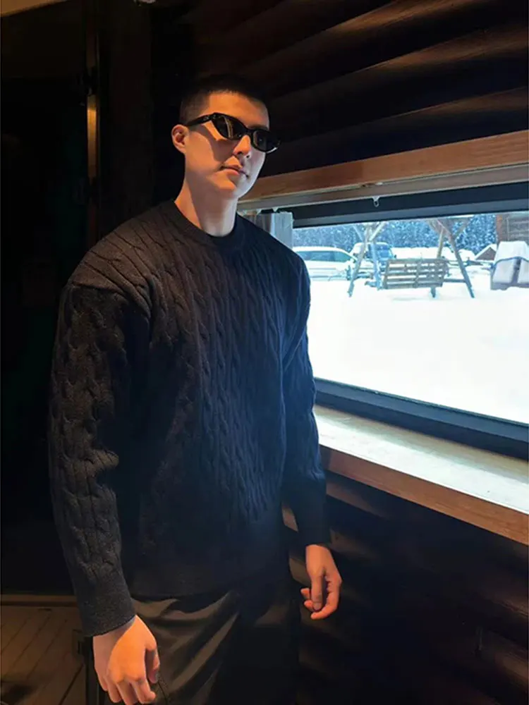 

Мужской зимний вязаный свитер с косичками, круглый вырез, базовый слой, повседневная верхняя одежда, мягкий и удобный, из полиэфирного волокна, для пар