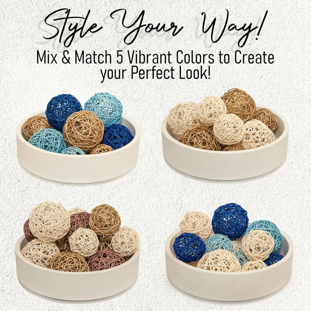 대형 흰색 콘크리트 장식 그릇, 24개의 장식 볼 포함, 과일/열쇠 보관함, 보헤미안 모던 홈데코, 식탁용 장식