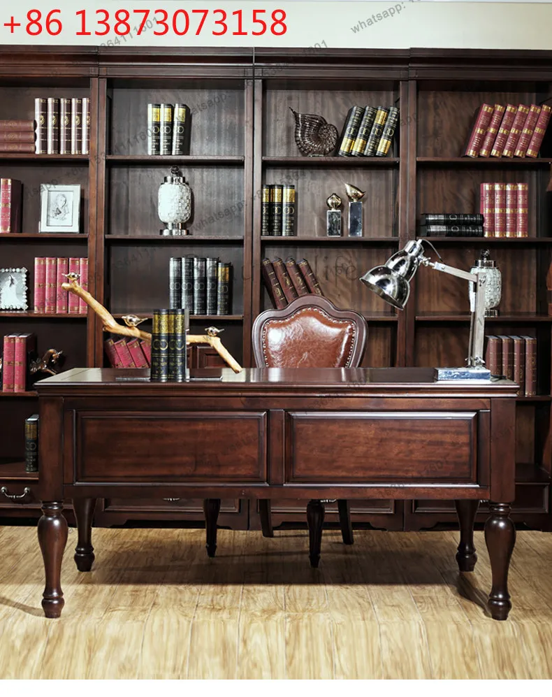 

American all-solid wood desk and chair combination home desk walnut European retro