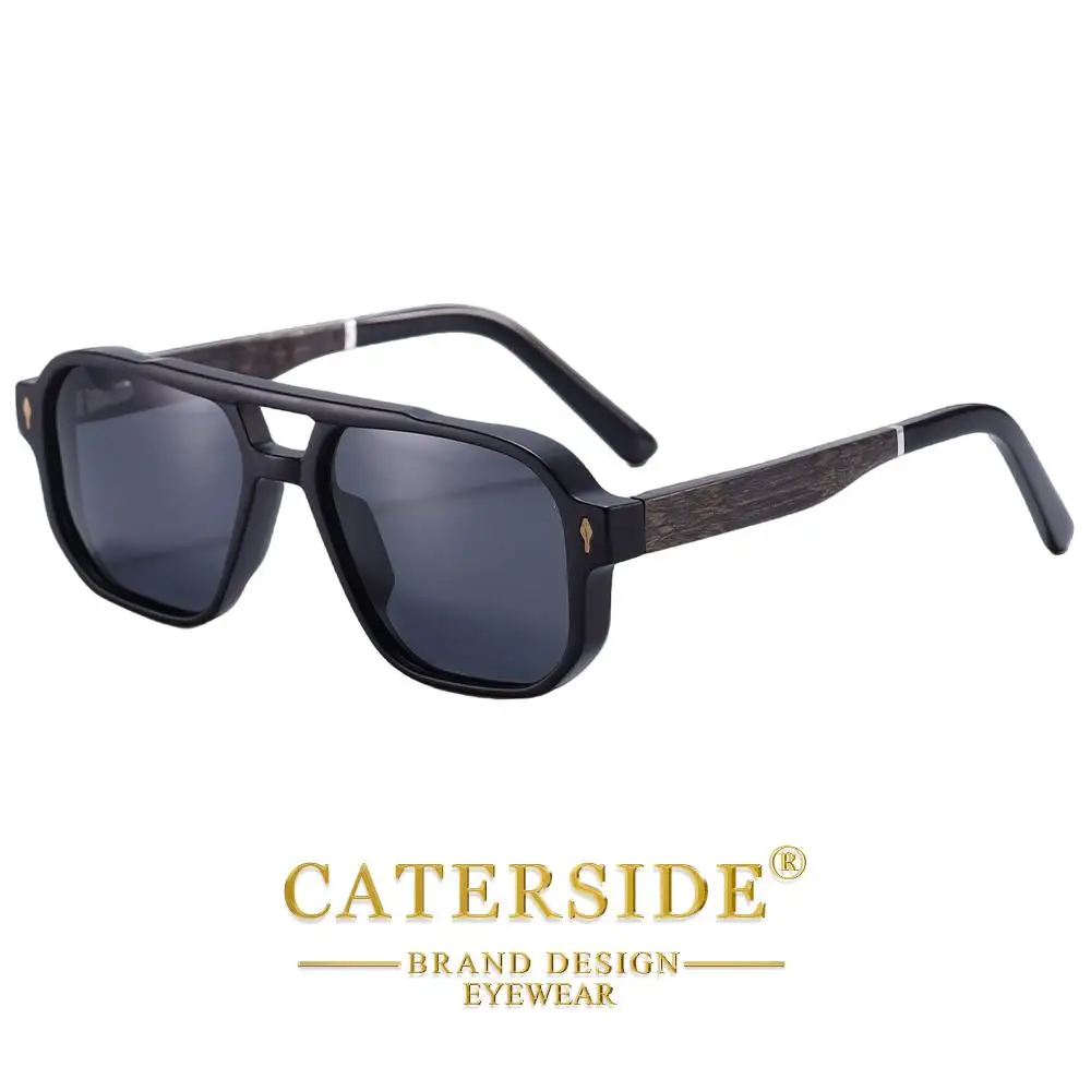 CATERSIDE Modische polarisierte Sonnenbrille für Herren, Holzbeine, flaches Doppelbrücken-Design, Sonnenbrille für Damen, Outdoor-Sommerbrille – Detail 4