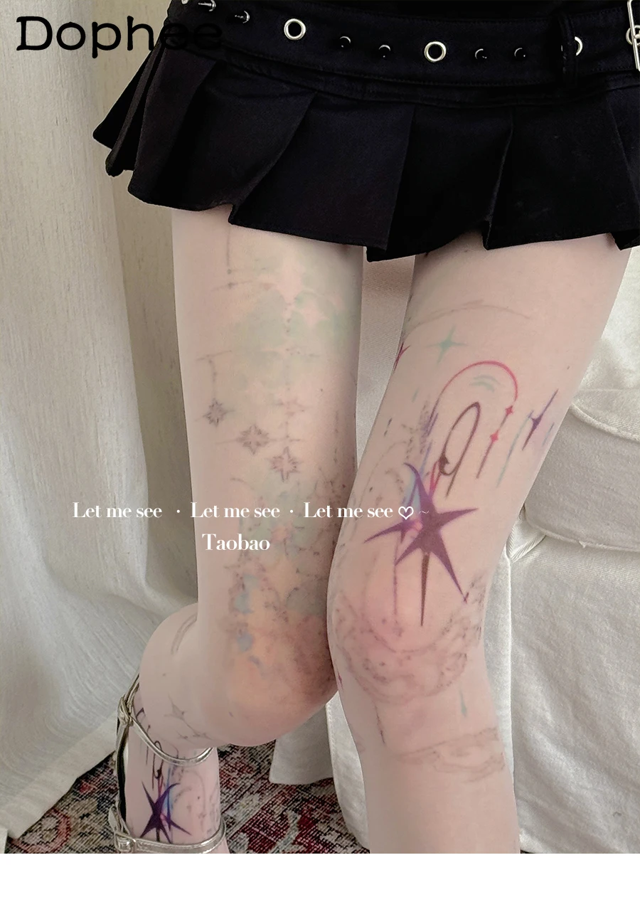 

Y2K Subculture Japanese Original Star Print Stockings Sweet Cool Hot Girl Personality Thin Base Socks for Women