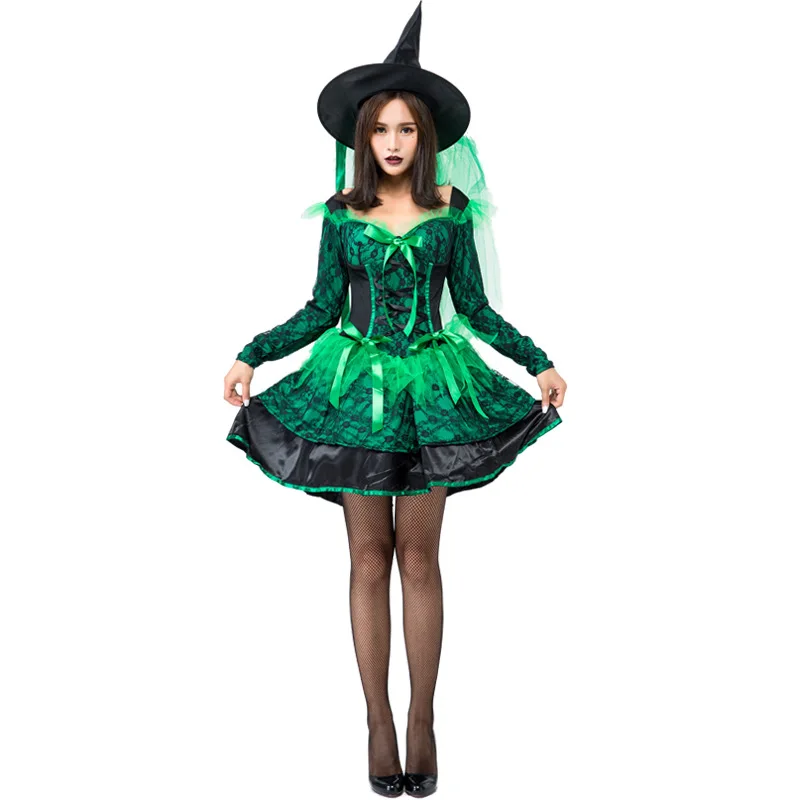 een loween Witch Cosplay ort Skirt Cute Little Devil Costume with Hat Lace Puffy  Dr Women's Traditional Costume