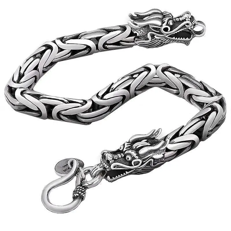 Men's Vintage Double-ended Keel Bracelet Gothic Bracelet European and American Punk Dragon Head Bracelet 21CM