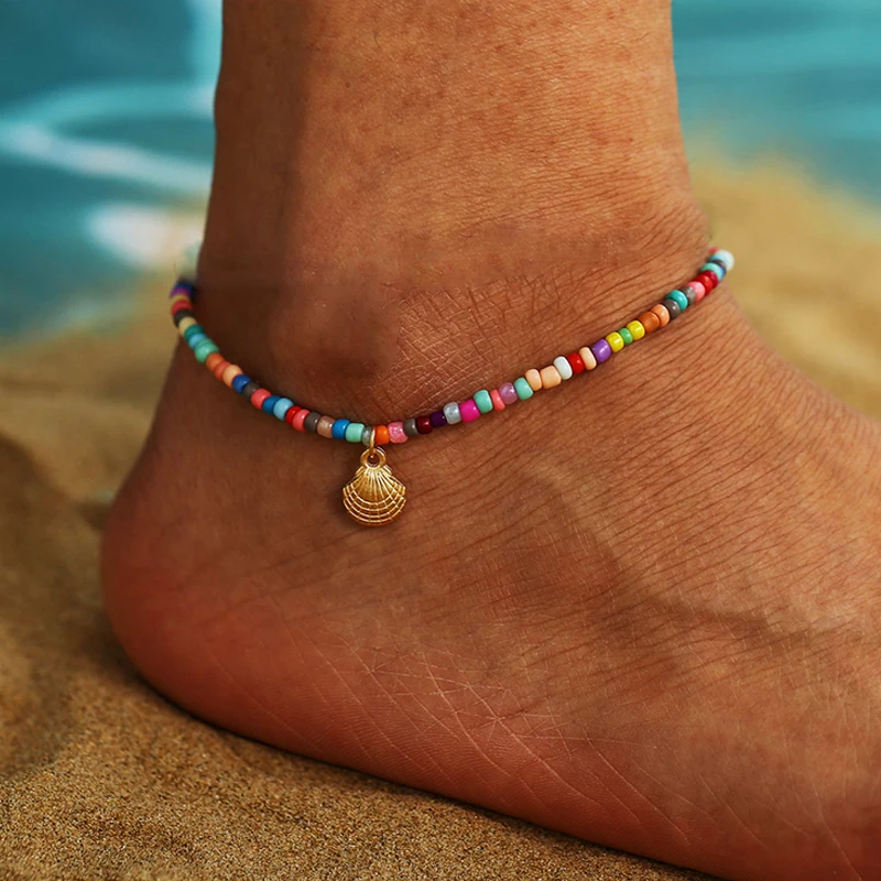 Bohemia Metal Shell Anklet Women Foot Jewelry Summer Beach Starfish Barefoot Bracelet Ankle on Leg Chain Ankle Strap Accessories