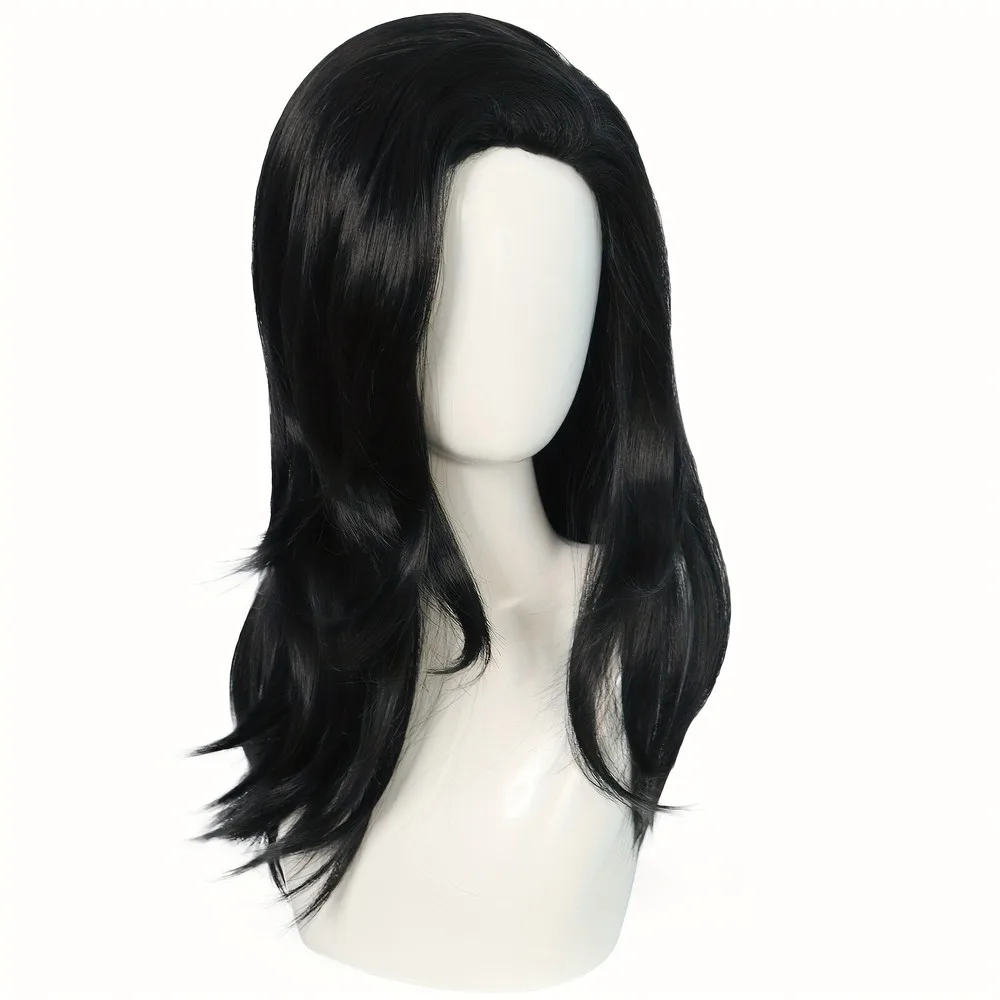 Peruca de cabelo sintético de 18 polegadas de anime, peruca preta reta de comprimento médio Halloween