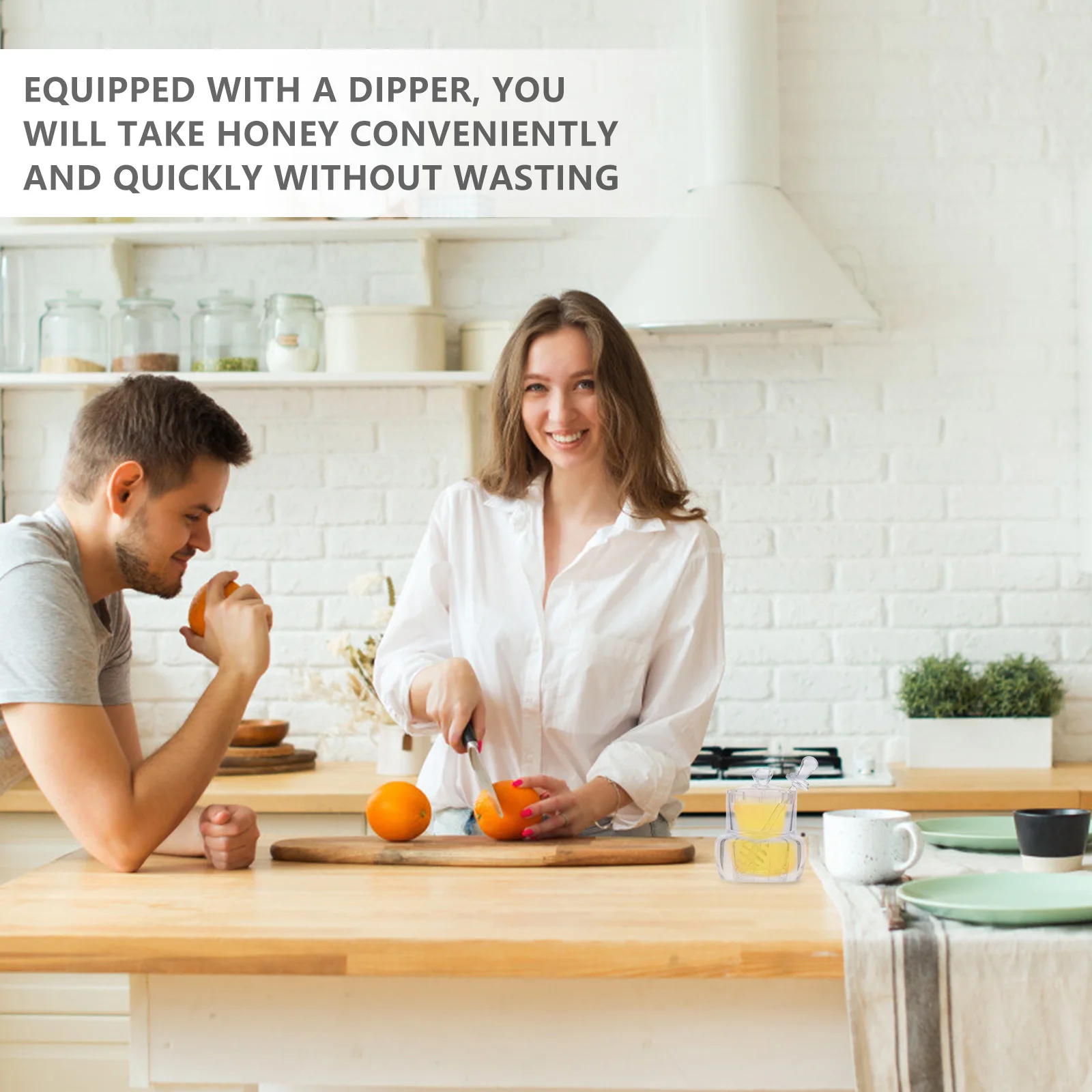 

1Set Acrylic Honey Jar with Dipper Transparent Design Effective Lid Prevents Dirt Easy to Use Kitchen Tool Honey Jar with Dipper