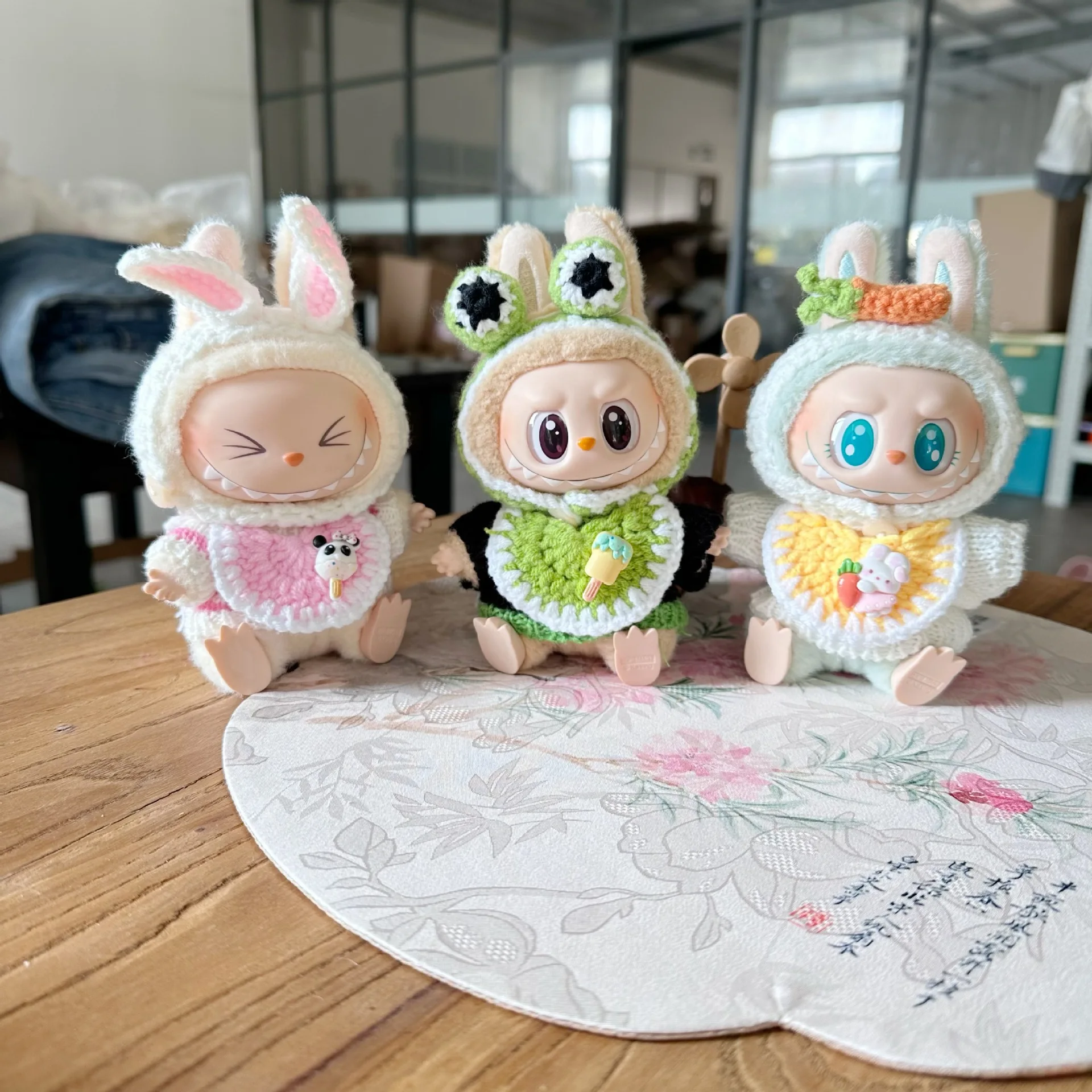 Labubu17cm Doll Mini Knitted Clothes Accessories Handmade Cute Hair Band Saliva Pocket Baby Set Around Fan Gifts