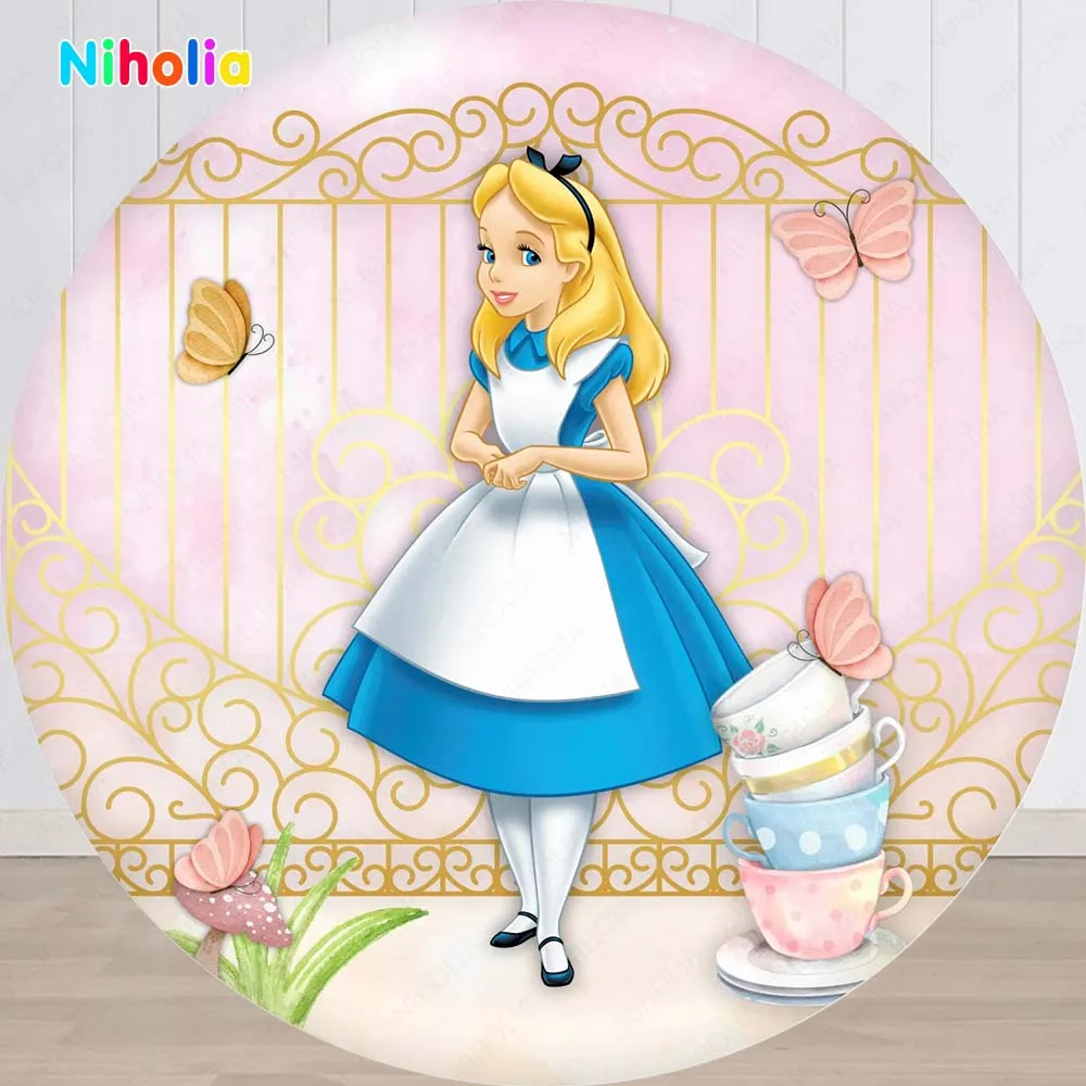 Alice in Wonderland Round Backdrop Cover Kids Birthday Decoration Party Photo Photography Background Baby Shower Studio Prop