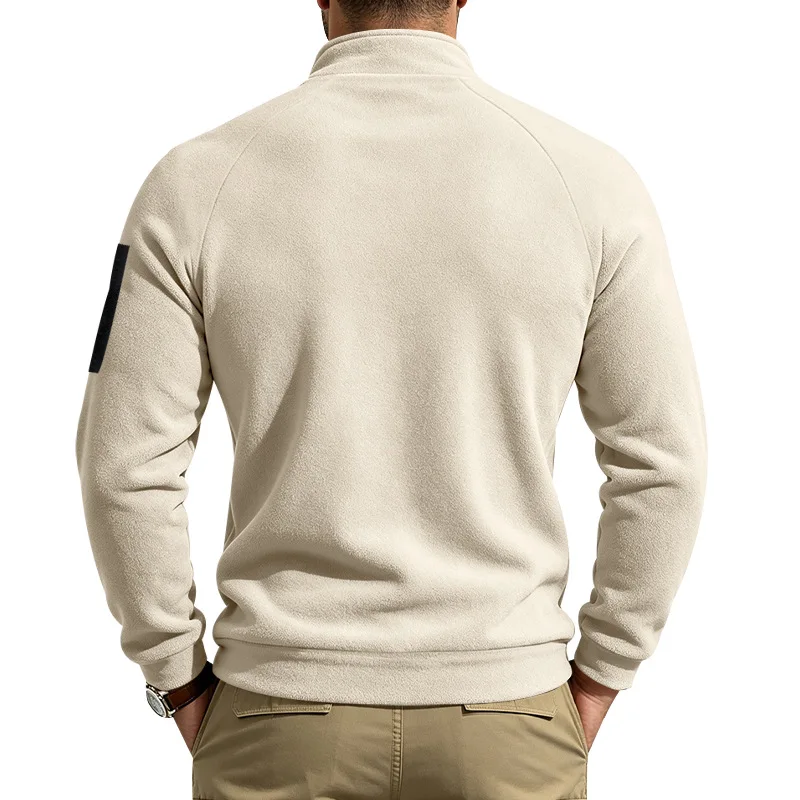 Herren Herbst-Winter-Sweatshirt aus dickem Fleece, Stehkragen, Doppelreißverschluss, lockere, warme Outdoor-Wanderjacke für den Alltag. – Detail 20