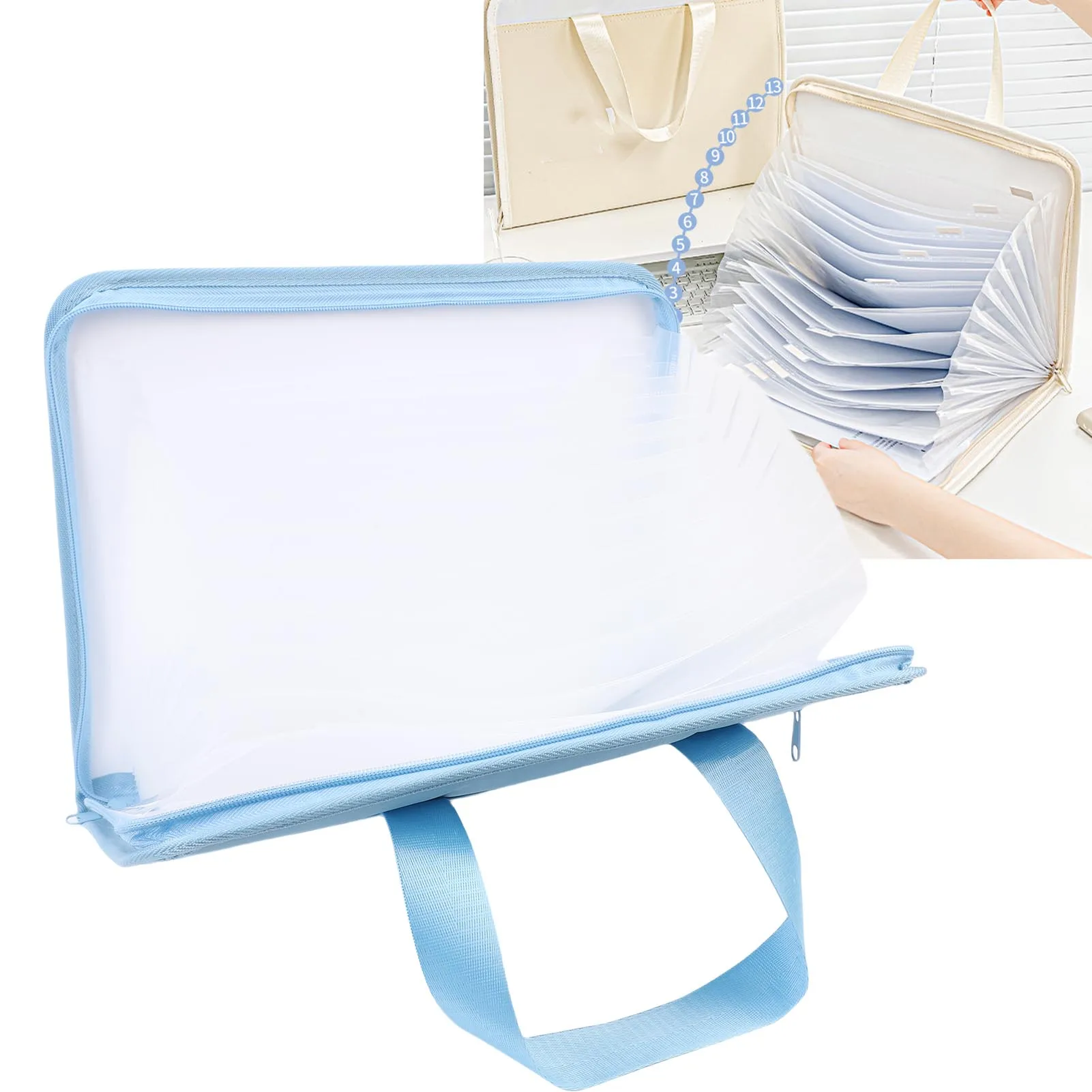 

13 Pockets Accordion File Organizer Portable Canvas Document Folder Expandable with Handle Water Proof for Letter A4 Paper