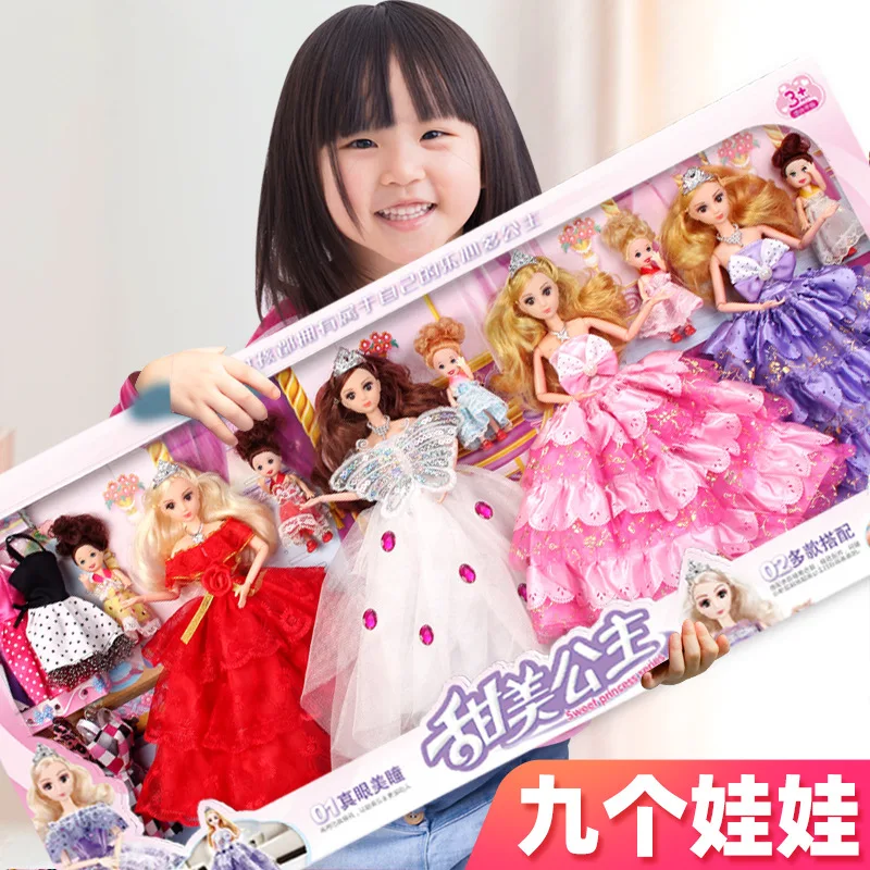 ชุดตุ๊กตาพร้อมกล่องของขวัญแบบพกพา เจ้าหญิง ของเล่นบทบาทสมมติสำหรับเด็ก ของขวัญวันหยุดสำหรับเด็ก