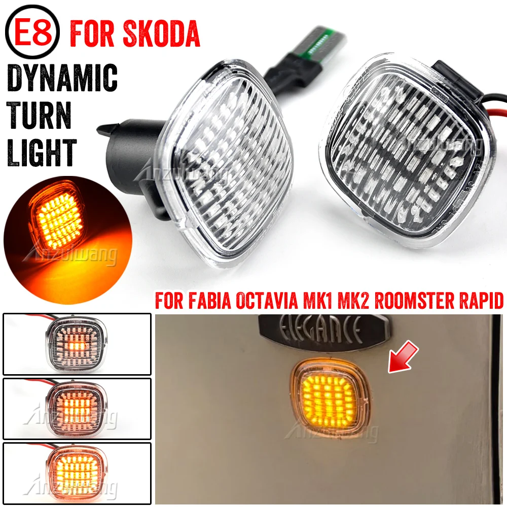 

2PCS Smoke Lens Dynamic Flowing LED Turn Signal Side Marker Light Blinker Lamp For Skoda Fabia Octavia Mk1 Mk2 Roomster Rapid