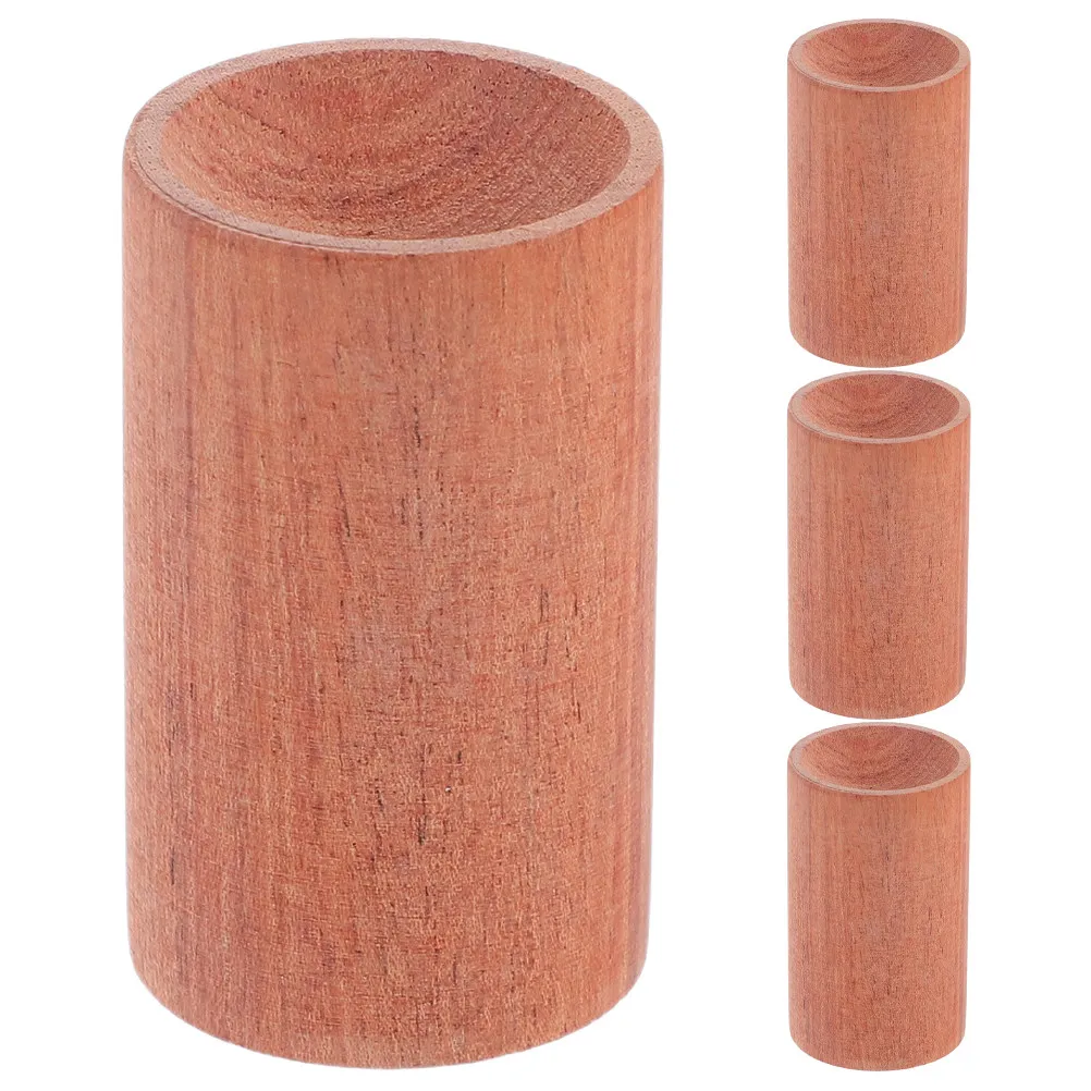 

4Pcs Cylindrical Wooden Base Mini Pedestal Stands Essential Oil Bottle Display Aromatherapy Pillars Home Decoration Brown