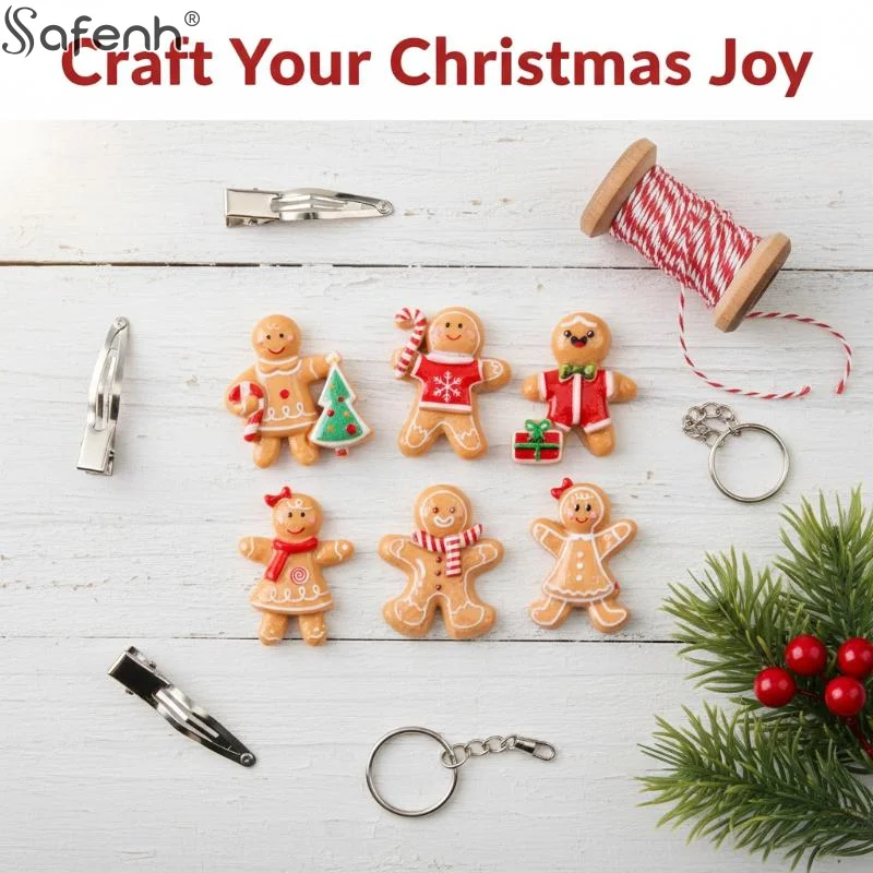10pcs Mini Cute Adorable Christmas Gingerbread Man Resin Flatback Accessories DIY Hairpin Hair Shoes Scrapbook Keychain Decor
