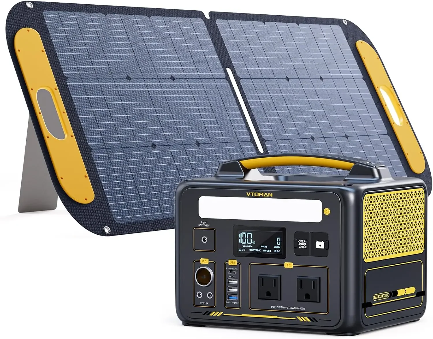 

600W Solar Generator with Panels Included, 299Wh Durable LiFePO4 Portable Power Station with Up to 1200W AC Outlet, Jump Starter