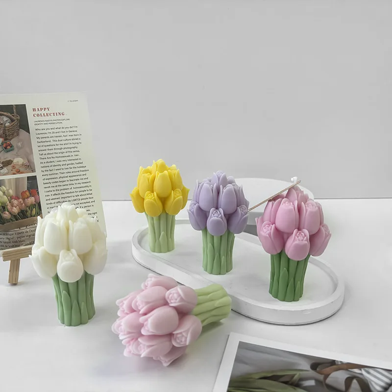 3D Tulip Bouquet Silicone Candle Molds Handmade Lavender Flower Soap Plaster Resin Crafts Mold DIY Chocolate Cake Baking Tools