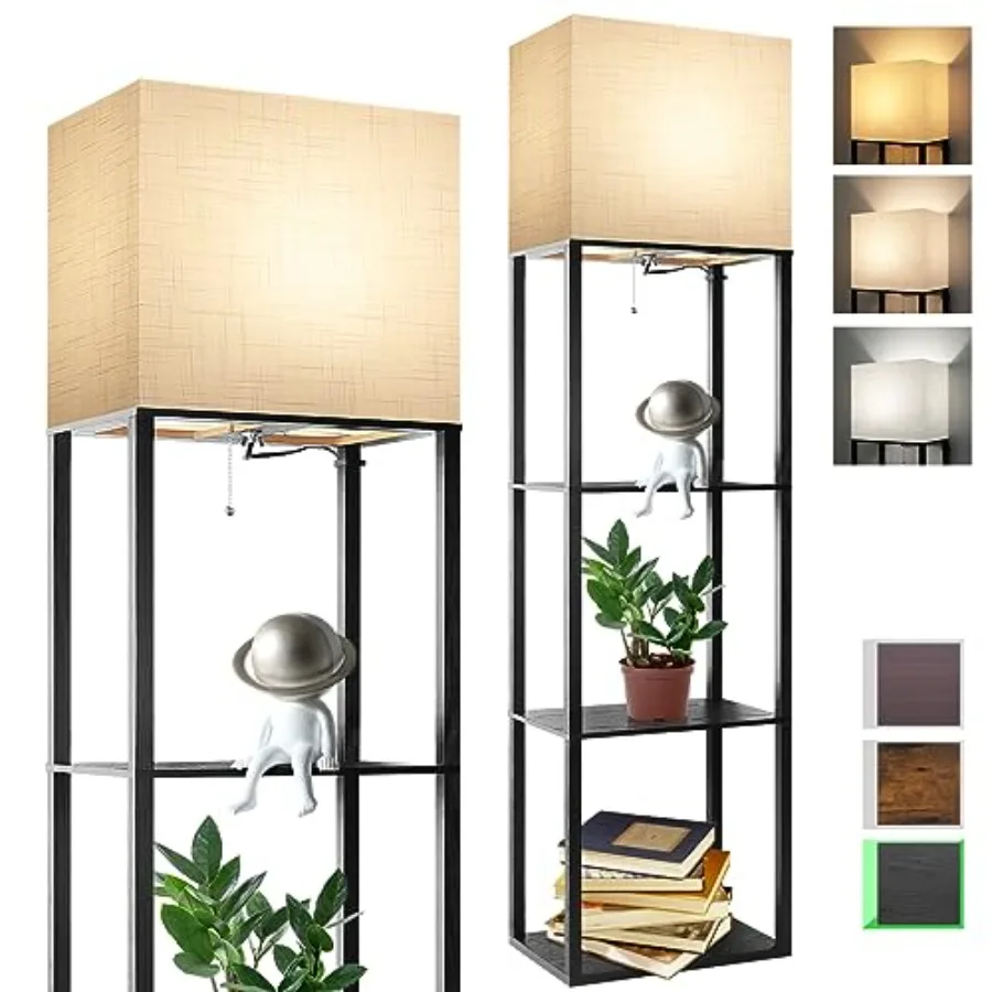 

Plus Floor Lamp with Shelves, Shelf Lamp with 15W LED Bulb, 3 Colors, Memory Function, Wide Display Shelf for Collectibles Stor