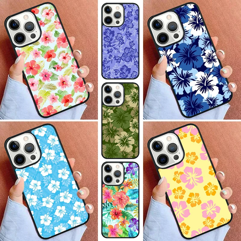 Hibiscus Retro Hawaiian Flower Phone Case For iPhone 16 15 14 Pro Max 11 13 12 Mini Max SE 2020 6S 7 8 Plus Cover Capa