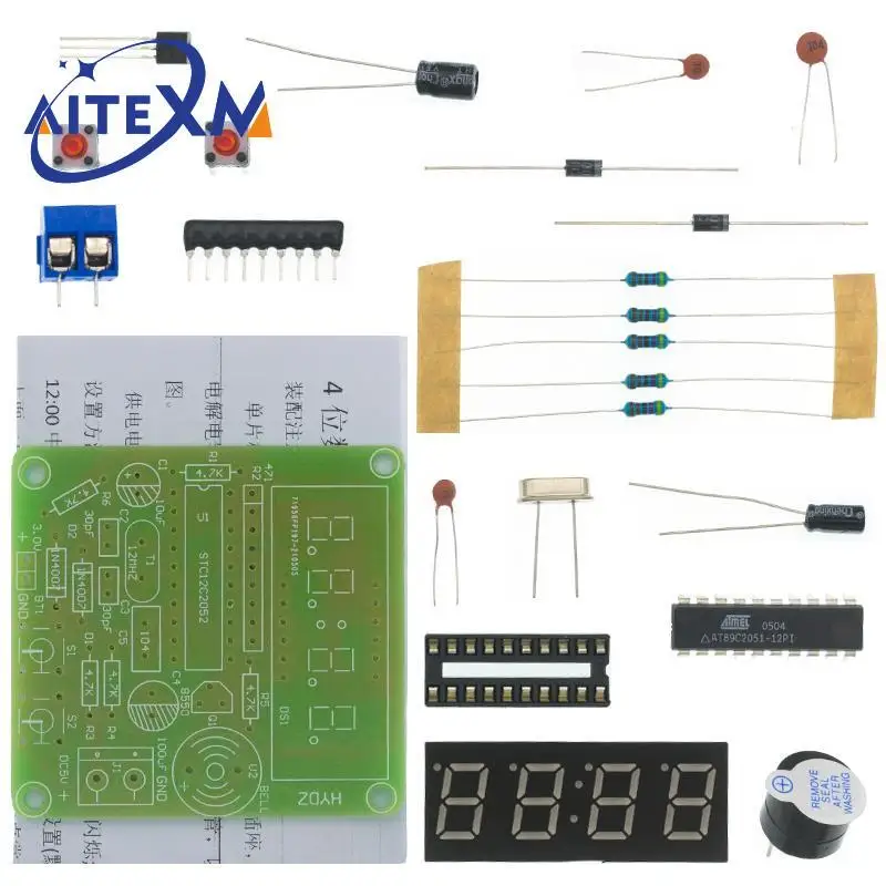 AT89C2051 Digital 4 Bits Electronic Clock Electronic Production Suite DIY Kit Learing Kit for Arduino