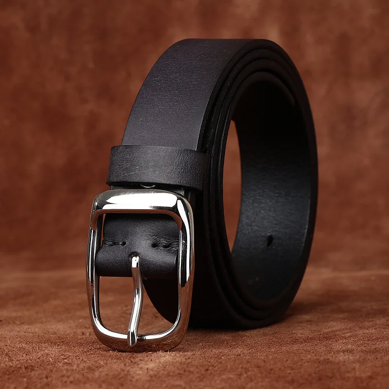 

3.3CM Pure Cowhide Genuine Leather for Men's High Quality Jeans Stainless Steel Buckle Belts Cowboy Male Fashion Designer