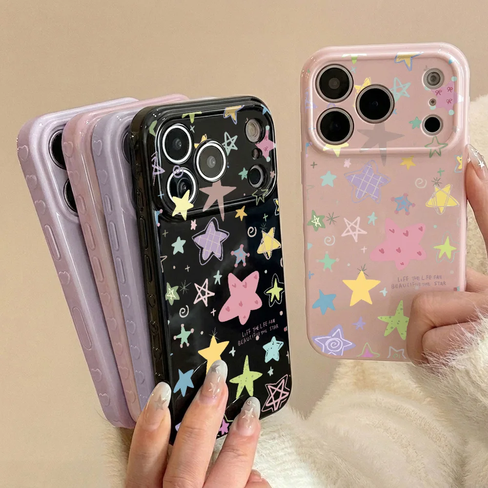 Candy Color Star Soft Phone Case For iPhone 17 Pro Max 15 14 16 Pro Cover 13 12 11 Shockproof Cases For iPhone 15 Pro Max Bumper