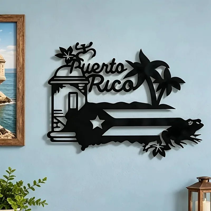 CIFBUY Puerto Rico Flag Vintage Spanish Motto Metal Wall Art Iron Hanging Sculpture Cultural Home Decor Unique Gift