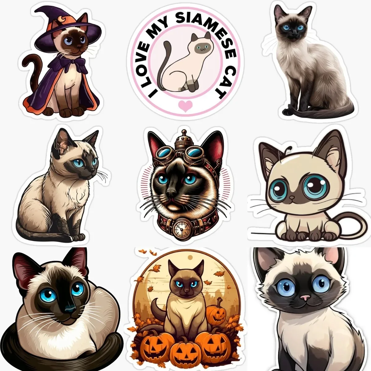 

Creative Siamese Cat Cute Pets PVC Sticker Fridge Helmet Wall Car Van Truck Bicycle Window Motorcycle Decal Accessories