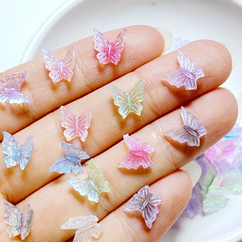 

100pcs New Cute 8*9mm Resin Mini Shiny Butterfly Flat Back Cabochon Scrapbook Kawaii DIY Embellishments Accessories