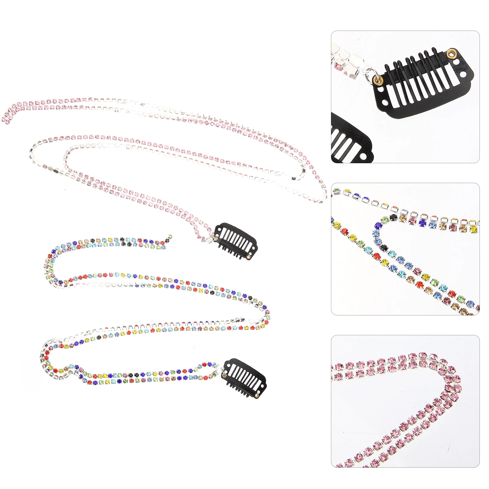 

2Pcs Rhinestone Hair Chain Shiny Ponytail Clip Accessories Women Girls Acrylic Braid Tassel Hair Jewelry Tools