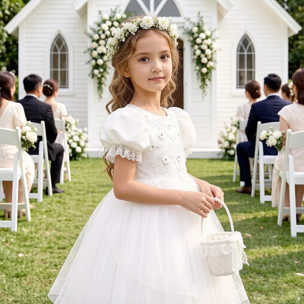 Flower Girl Dress For Wedding Fashion Flower Party Girls Dresses Elegant First Communion Wedding Tulle Bridesmaid Princess Dress