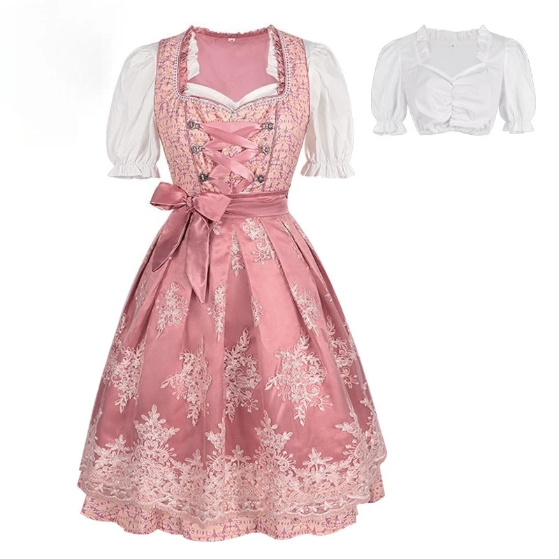 

2025 Munich Oktoberfest Costume Bavarian Printed Strap Dress Maid Set Women's Casual Bar Suit Short-sleeved Tie Dress