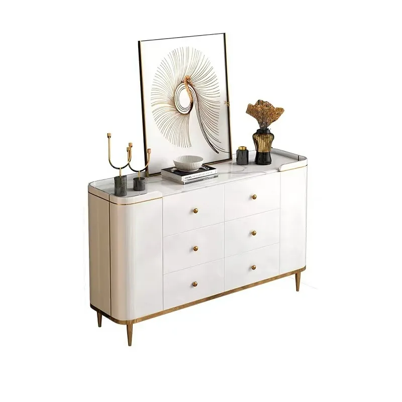 

Light luxury rock slab glass dining side cabinet Modern solid wood door cabinet Living room locker