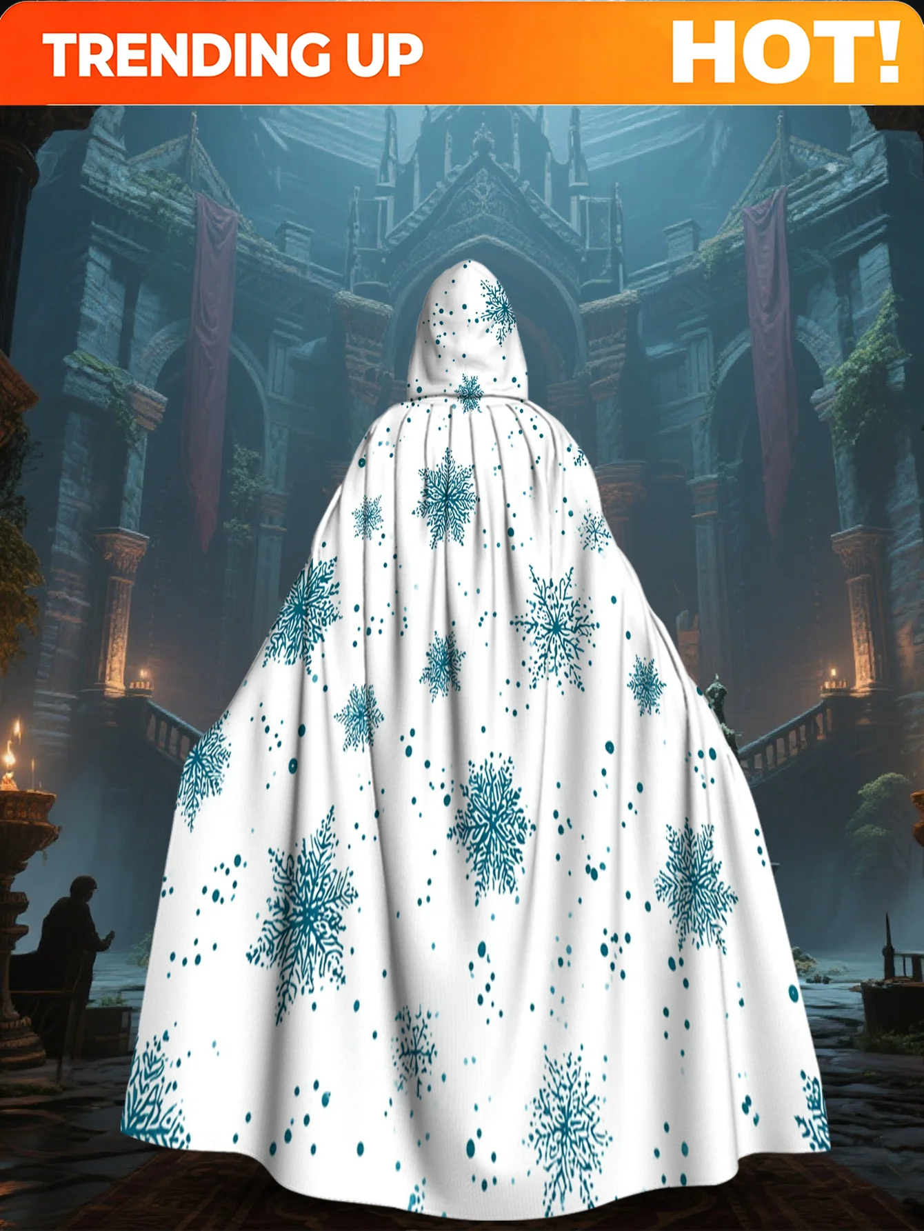 Customization 1pc Merry Christmas Hooded Cape With 2D Flat Printing, Snowflake Winter Design, 100% Polyester, Perfect For Wearin