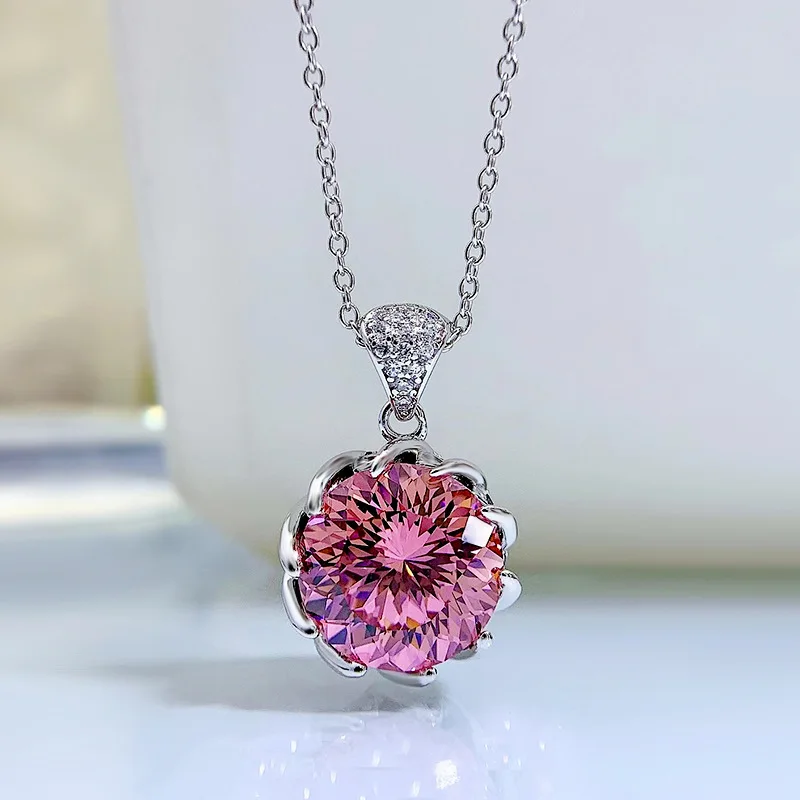 S925 silver necklace, 7.5 carat rouge powder lotus ring, women's rich woman's high-end necklace jewelry