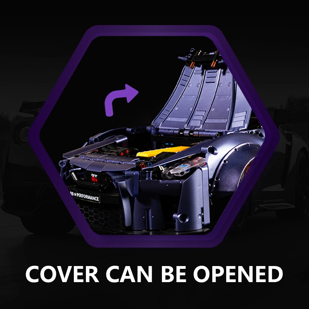 1:10 Purple Low Stance Widebody R35 GT-R Building Blocks Model 2389PCS Sports Car Display Set Optional LED Lighting