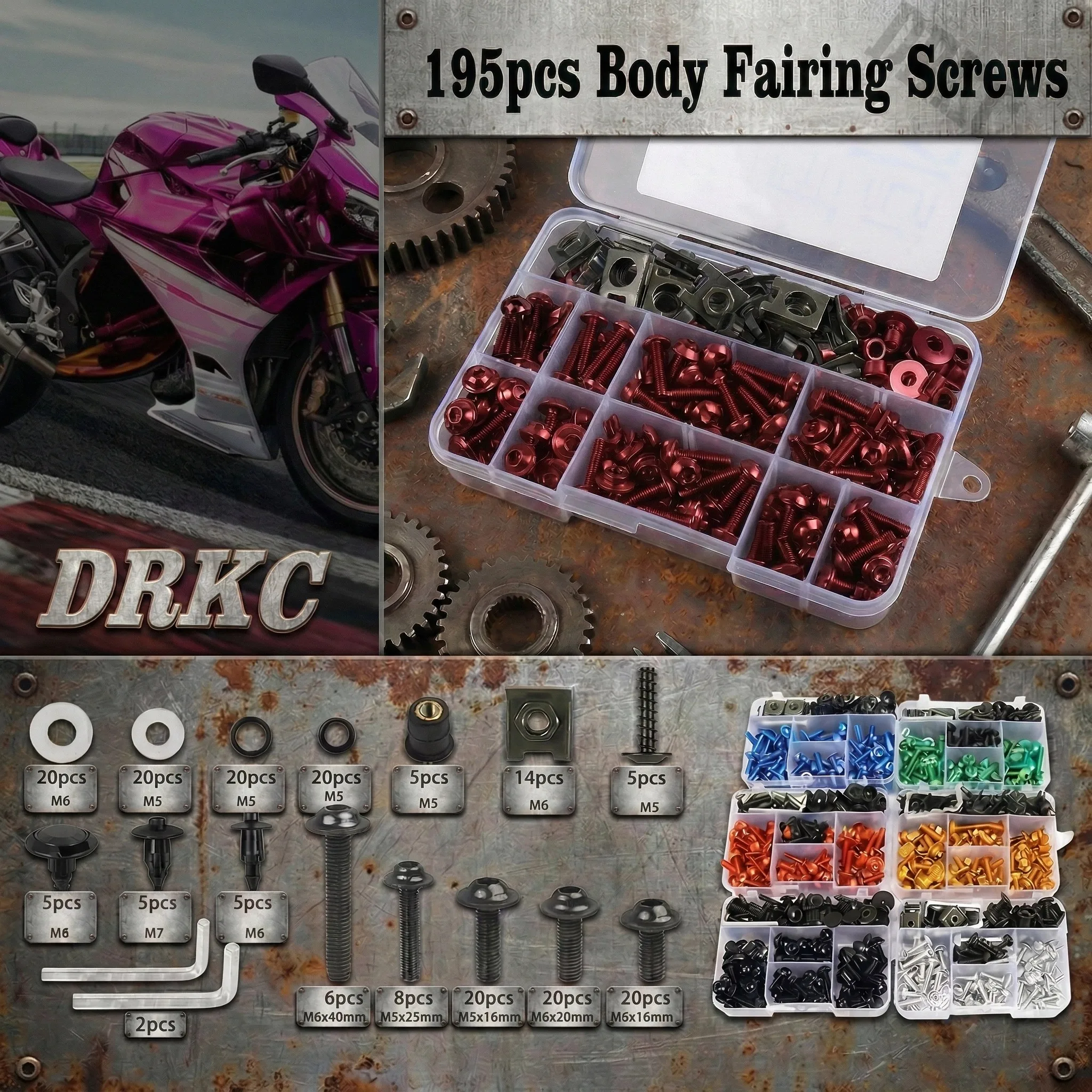 

195PCS for Suzuki GSX-S750/GSX-S1000/GSX-S1000GT/S1000/1400/600R/R125/650F Motorcycle Fairing Bolt Kit Screws Nuts Clips