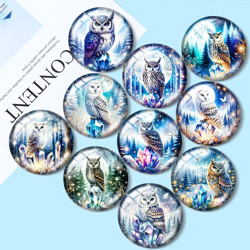 Owl Pattern Forest For jewelry 12mm/16mm/18mm/25mm Round photo glass cabochon demo flat back Making findings