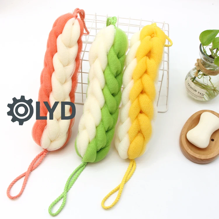 Wholesale PE Mesh Bath Belt for Body Washing Scrubber Skin Exfoliating Long Stretch Back Sponge Puff Scrub Long Bath Sponge