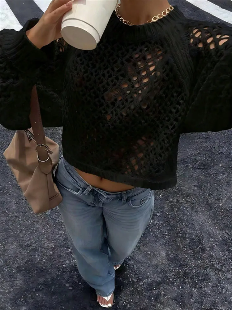 

Autumn and winter collection of minimalist sweaters new fashion basic style backless hollow knitted pullover sweater