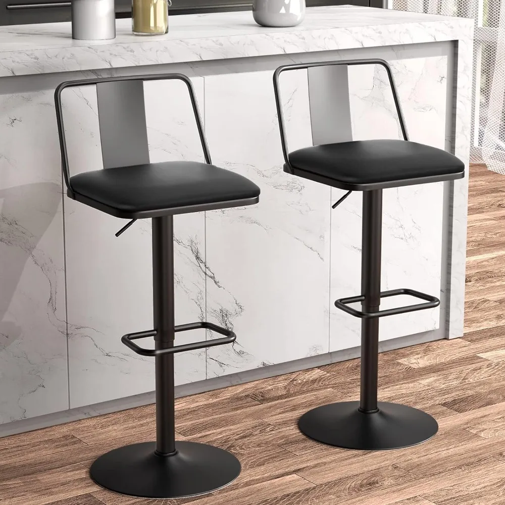 

Swivel Barstools Set of 2, Enlarged PU Leather Seat with Metal Back, Adjustable From 24" To 33" for Counter Height & Bar Height