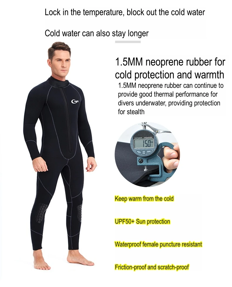 

1.5MM Men Neoprene Thickened Keep Warm One Piece Surfing Deep Diving Professional Spearfishing Suit Hooded Diving Suit