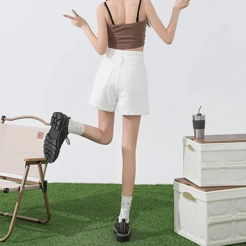 Summer Lady Ins Korean High Waist Solid Jeans Girls Classic Fashion Leisure Denim Shorts Women Loose Fit Thin Short Jeans
